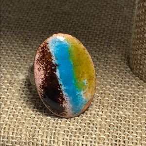 Vintage Metal Enamel Adjustable Ring
